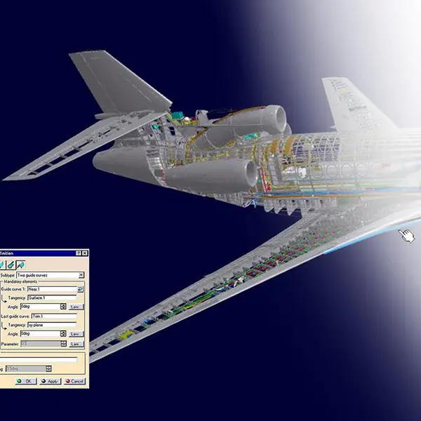 Image of 3D EXPERIENCE CATIA being used to develop a fuselage for a company in the aerospace industry